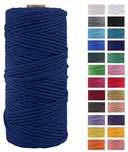 JeogYong Naturliches Baumwolle Garn, Baumwollgarn Makramee-Seil Weiches Baumwoll-Seil, zum Wandbehänge, Pflanzenhalter, Basteln, Heimtextilien, Geschenkverpackung 3mm x 109 Yards (Dunkelblau)
