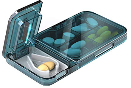 Rsoamy Portapillole, portapillole, Dispenser per farmaci Trasparente e conveniente con divisore per compresse e taglierina per compresse Tagliapillole