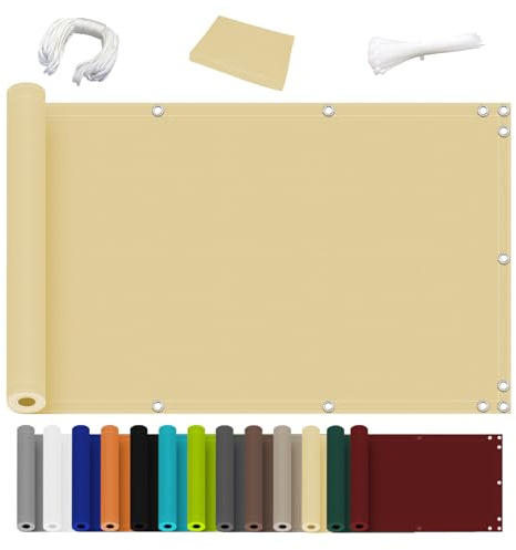 Balkon Sichtschutz Ohne Bohren, (700 Größen 7 Farben) Blickdichte Balkonverkleidung Balkonabdeckung Wetterfest UV-Schutz 100% Schutz der Privatsphäre für Balkon Garten Beige 80x500cm
