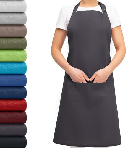 EllaTex Küchenschürze Unisex – Kochschürze 100% Baumwolle, verstellbar, mit Tasche, für Küche, Grill, Gastronomie & Service