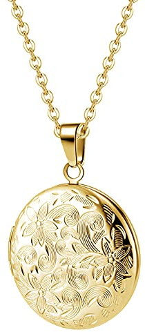TOFBS Bilder Medaillon zum öffnen mit Kette Rund Blume Damen Herren Halskette Edelstahl Amulett Anhänger mit foto Schmuck