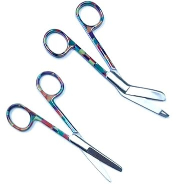 Krankenschwester Scheren Set MIT GRAVUR - Verbandschere Krankenschwester - Krankenschwester Zubehör - Krankenschwester Geschenk - Edelstahl Scharf - Abgerundete Spitze (Geometric Vintage)