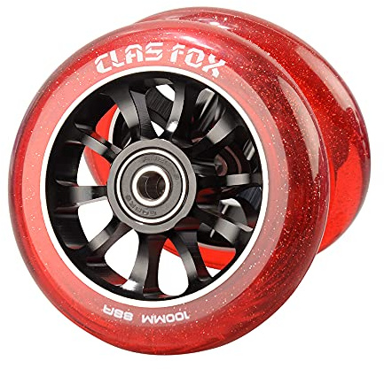 CLAS FOX Pro Stunt Roller Scooter Räder 100mm Ein Paar mit ABEC-9 Kugellager CNC Metallkern (2 stücke) (transparent rot)