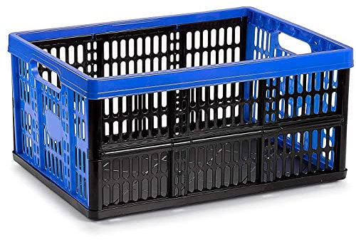 Tradineur - Caja plegable de plástico 32 litros, 22,5 x 47,2 x 34,5 cm, peso máximo 18 kg, caja, contenedor con asas para transporte y almacenamiento de objetos, alimentos