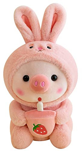 Katutude Creativo peluche di maiale, Cosplay giocattoli carini maialino peluche animale in peluche morbido peluche carino decorazione regalo regalo di compleanno di Natale rosa+coniglio+25 cm