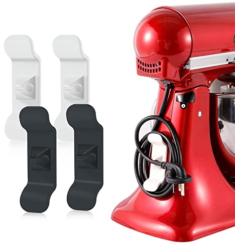 Kitchen Mixer Cord Organizer Attachable Wire Cord Cable Wrap Holder Self Adhesive Cable Cord Winder Kitchen Appliances Cord Wrapper Mixer Tidy Wrap Essential Cable Organizer (4pcs, Black+White)