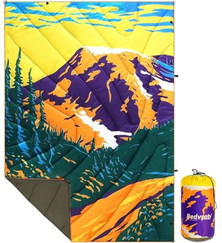 Bedvcaty Camping Blanket, Puffy Waterproof Travel Blanket, Warm Cozy Picnic Blanket, for Outdoors, Travel, and Mountain.(Mountain, 78 x 56)