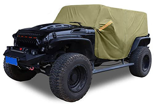 X AUTOHAUX Autoabdeckung Für Jeep Wrangler JK Hardtop 2Tür 07-17 1pc | Wasserdichte, Grün, 210D Oxford Tuch, 245x165x140cm, Für Jeep Wrangler JL Hardtop 2Tür 18-21, Outdoor, Winddicht