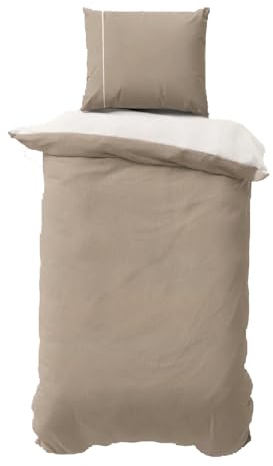 Class Home Collection Bettwäsche 155x220 Baumwolle – Ganzjahres Bettwäsche-Sets, Bettbezug und Kissenbezug 80x80 cm – Wendebettwäsche Doubleface mit Reißverschluss Cappuccino/Natur
