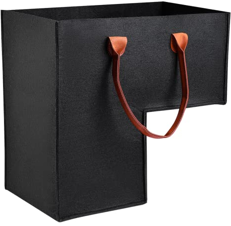 GEKMOR Foldable Felt Stair Basket for 16'' Stairs, Large Staircase Baskets With Faux Leather Handles, Stairlift Basket for Wooden Stairs, Storage, Organizer, Home Decor, Black