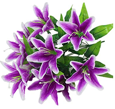 5 piezas de ramo de lirio simulado, 10 cabezas, orquídea tigre pequeña, celebración de boda, decoración de sala de estar, accesorios de flores falsas decoracion (morado)