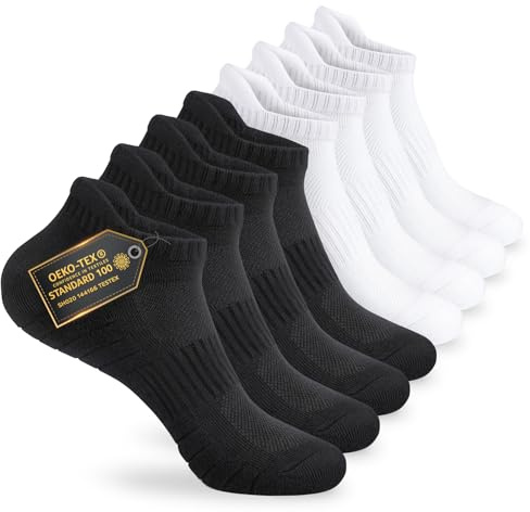 Mowenti Sneakersstrumpor herr dam 8 par frotté sportstrumpor löpstrumpor bomull ventilerande löpning vandringsstrumpor, Svart x4 + vit x4, 35-38 EU