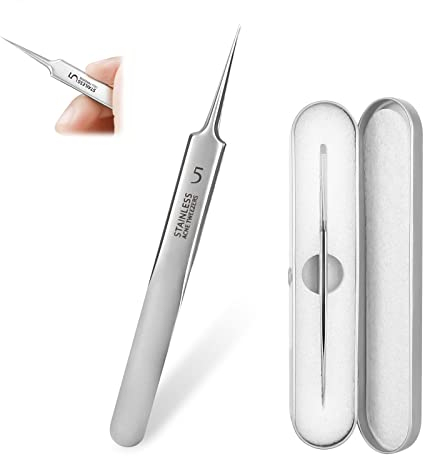 RUCUDIM Extracteur Point Noir, Tire Comedons pour Le Visage, Brucelles, pour Points Noirs en Acier Inoxydable avec Boîte en Métal pour extracteur, boutons d'acné, taches ou retrait