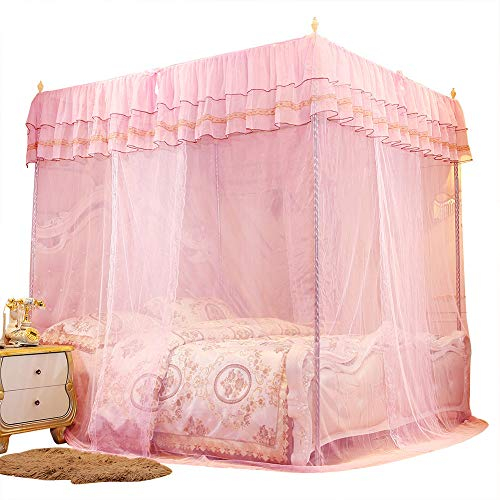 Sluffs Himmelbett-Vorhänge, Luxuriöse Prinzessinnen-Doppelschicht, Gemütliches Drape-Netz, Drei Seitliche Öffnungen, Pfostenbett-Vorhang, Baldachin, Moskitonetz, Bettwäsche Für Mädchen(150*200*200)