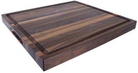 Planche à découper en bois de noyer d'Amérique du Nord – Un bloc de boucher livré avec rainure pour jus pour couper facilement la viande et les légumes juteux – Planche à découper en noyer – 40,6 x