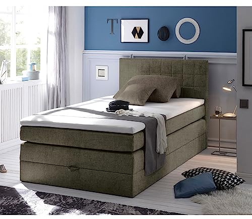 Lomadox Boxspringbett 120x200cm mit Bettkasten | Jugendbett in Stone