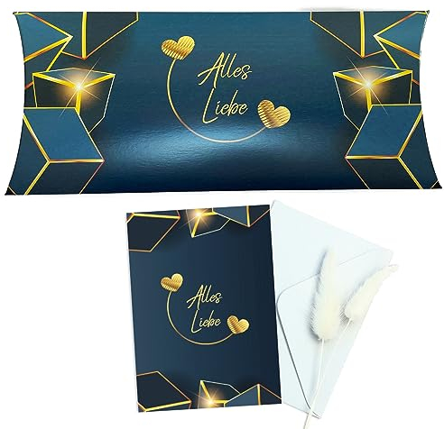 5er Set Geschenkverpackung Geldgeschenk Hochzeit Geburtstag Nix-Geschenk Kissenverpackung groß Alles Liebe 24,3 x3,2x11,7cm mit passender Glückwunschkarte und Umschlag