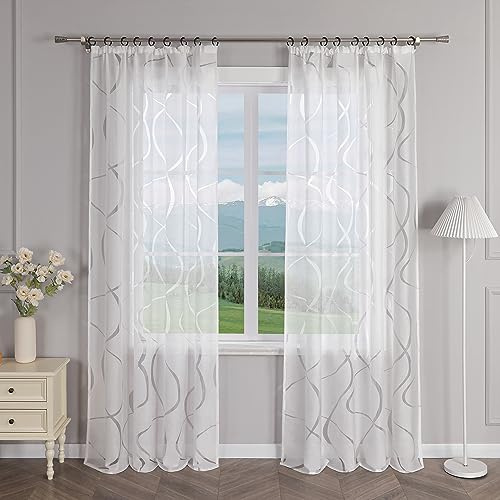 Delien Gardinenschals Ausbrenner Transparente Gardinen mit Kräuselband Modern »Wellen« Fenster Gardinen Wohnzimmer Flächenvorhänge Dekoschals Vorhang mit Wellenmuster 1 St. Weiß,BxH 140x145cm