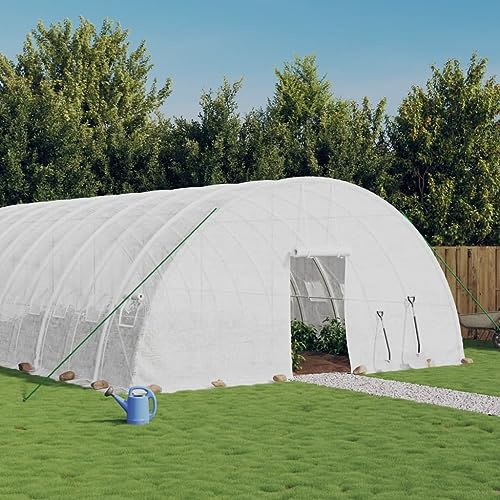 Festnight Foliengewächshaus Winterfest Gewächshaus mit Stahlrahmen Gewächshausfolie Weiß 48 m² Tomatengewächshaus Folientunnel Frühbeet Foliengewächshaus Groß 8 x 6 x 2.85 m Foliengewächshaus Stabil