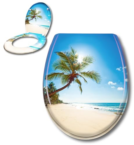 XINZI Toilettendeckel mit Absenkautomatik Antibakteriell WC Sitz Klodeckel mit Quick Release Funktion Abnehmbar Oval Klobrille Toilettensitz mit Softclose WC Deckel aus Duroplast (Sonnenstrand)