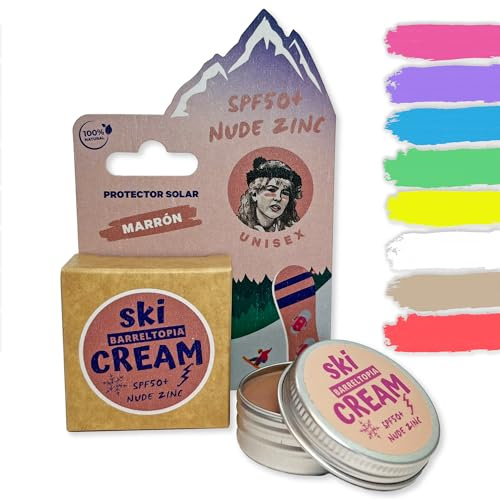 Barreltopia Esquí Protector Solar Facial SPF 50 + Snow Zinc Crema Colores - Bloqueador Solar Facial 50 Mountain - Sun Zapper Waterproof Eco Natural (Marrón)