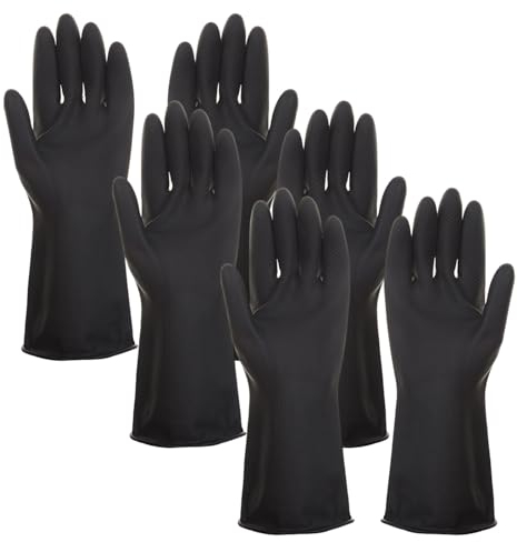 XNIVUIS 3 Pairs Thicken Latex Gloves Household Latex Gloves Reusable Household Cleaning Gloves Washing Up Gloves, Non-slip, Bouncy, for Kitchen Cleaning, Gardening, Pet Care, L (Black)