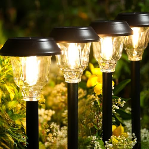 DOESLAG Solar Lights Outdoor Waterproof, 6 Pack Metal Glass Solar Pathway Lights Outdoor, Bright LED Outdoor Solar Lights for Yard Garden Path Walkway