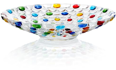 BIMUYI Bohemian Glass Bowl, Fruit Serving Round Bowl, 29.2cm Diameter, Colorful Salad Candy Decorative Dish