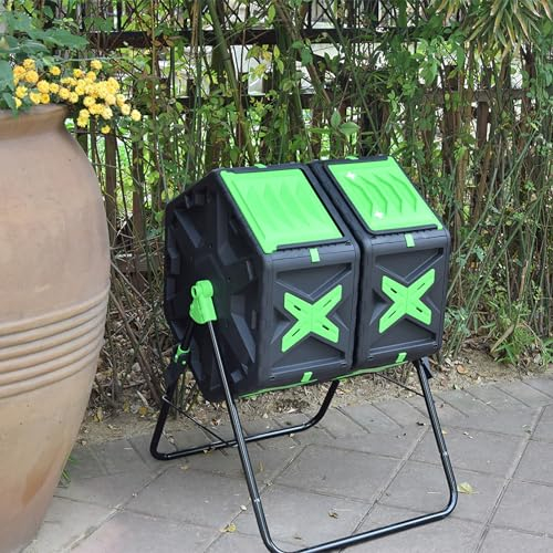 NaKeah 140L Garden Compost Bin, Rotating Tumbling Composter Bin for Garden, Barrel Rotating Composter with Air Holes,A