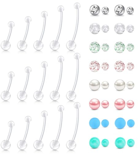 WillTen Bioflex - Piercing de ombligo para embarazadas, 14 g, para ombligo, con plástico, para mujeres embarazadas, 10 mm/12 mm/14 mm/16 mm, Plástico