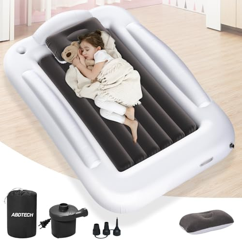 Abdtech Inflatable Toddler Travel Bed - Portable Toddler Kids Travel Bed with Safety Sides Complete Kids Air Mattress Set with High-Speed Pump, Ideal for Vacation Camping and Sleepover (60 Inches)