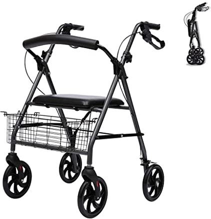 Gehhilfen für Senioren Gehgestell, Rollator Leichter, zusammenklappbarer Gehwagen mit 4 Rädern und Sitz Einkaufskorb Gehgestell für ältere Menschen Höhenverstellbare Mobilitätshilfe Trolley Hilfs