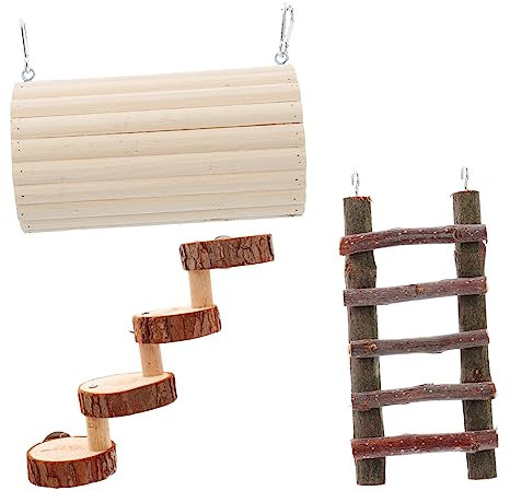CIYODO Holz Hamster Spielzeug Satz Mit Tunnel Und Leiter Für Kleintiere Zur Stressreduktion Und Beschäftigung