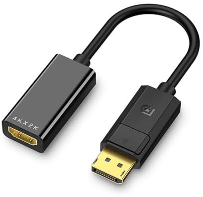 Adaptador DP a HDMI, 25 cm, 4K 120 Hz, 2 K @ 144 Hz, 1080P @ 240 Hz, monitor DP unidireccional a HDMI, conector DP 1.4 macho a HDMI 2.1 hembra compatible con HP, monitor, proyector, portátil y más