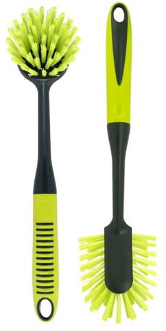 Pine-Sol Scrub Brush Set - Long Handle Cleaning Brushes with Heavy Duty Bristles and Comfort Grip - Scrubbers for Kitchen, Household, and Dishwashing, 2 Pieces