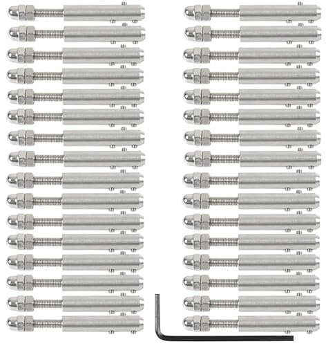 HESHUWEN Drahtseilklemme 32 Stück Kabelgeländer-Drahtseil, 4 mm, 5/32 Zoll, Gewindebolzen, Spannung, Endmontage, Klemme, Kreuzklemme mit Schraubbolzen Seilklemme
