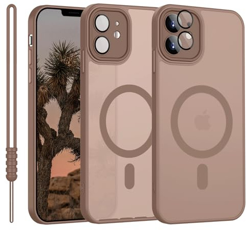 YUANDMI iPhone 12 Hülle mit MagSafe, Hanyhülle iPhone 12 Magnetisch Matte Touch Kameraschutz, Anti-Gelb rutschfest Kratzfest Schutz Stoßfest Hülle für iPhone 12 Braun
