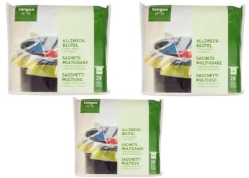 Bolsas de basura multiusos con cordón, 35 l, plegadas individualmente, 3 paquetes de 20 bolsas