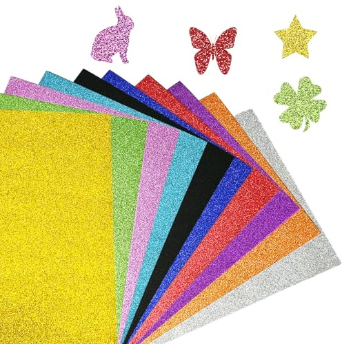 Bliceon 20 Sheets A4 Glitter Cardstock Paper, 10 Assorted Colours Non Shed Sparkle Glitter Card for Card Making, DIY Crafts, Scrapbooking, Party Decorations, 250gsm