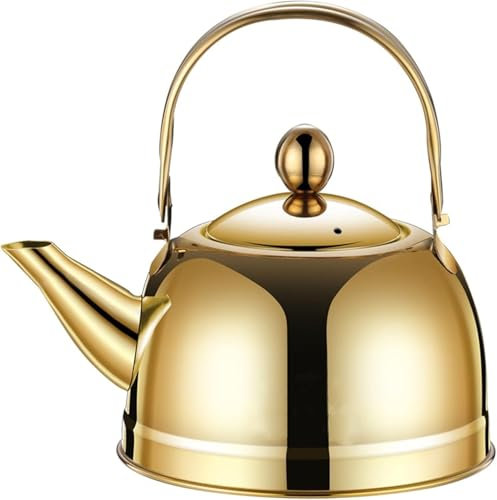 Bouilloire sifflante en acier inoxydable doré – Théière 304 durable pour cuisinières à induction, à gaz et électriques (1,2 l)