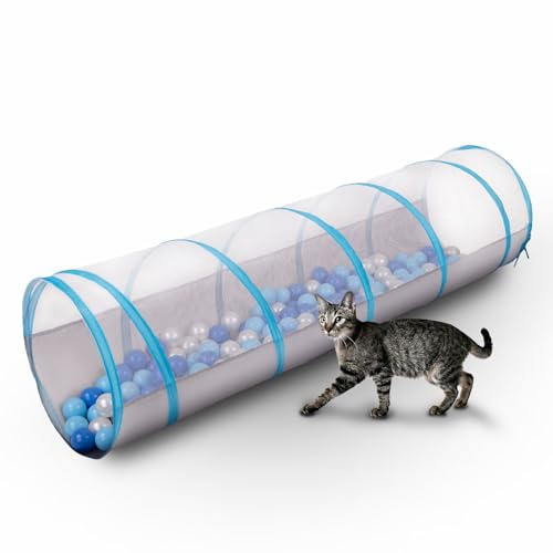 Petsona Falttunnel Für Haustiere Katzentunnel Für Katzen Hunde Mit 200 Bälle Leicht Tragbar Für Innen Und Außenbereich Einfach Zu Reinigen, Grau-Blau:Babyblau/Blau/Perle