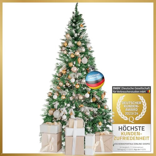 Premium Künstlicher Weihnachtsbaum; Naturgetreuer PVC Tannenbaum mit 1200 Baum-Spitzen; mit Christbaum-Ständer & Schnellaufbau Klappsystem; sehr dichten Zweigen (Schnee - 120 cm)