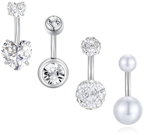 Besyvvin 4er Bauchnabelpiercing Silber Gold 6mm 8mm 10mm 12mm 14mm 16mm Chirurgenstahl Piercing Bauchnabel Ring Damen Frau