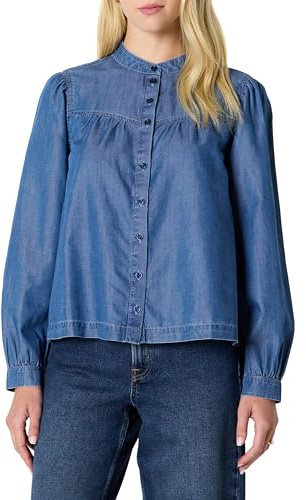 Amazon Essentials Top a Tunica da Donna in Denim Chambray, a Maniche Lunghe, Classico Lavaggio Medio, M