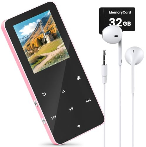 32GB MP3 Player Bluetooth - MP3-MP4-Spieler mit Lautsprecher & Kopfhörer,Musikplayer mit TF Kartenslot, Hörbuch Gerät, 1.8 Farbbildschirm,FM-Radio,Video,E-Book,Sprachaufzeichnung,mit Sportarmband