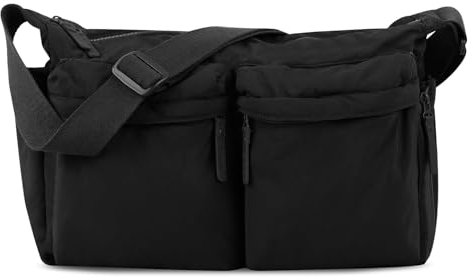 HAIWILL Sac à bandoulière pour femme - Taille moyenne - En nylon - Pour ordinateur portable de 15 - Pour le travail, la clinique, l'université, les voyages, Noir