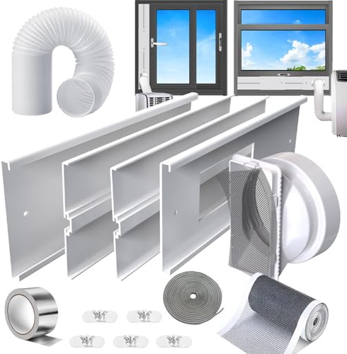 Aozzy 160cm fensterabdichtung für mobile klimageräte mit Φ15cm Schlauch, 1 m DIY-Filter & Dichtung, Universaladapter 13/15cm für vertikalen/horizontalen Fenstern