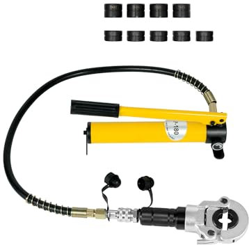 6T Hydraulische Presszange V-Form 12-28 mm Hydraulische Rohrpresszange V/TH-Kontur Hydraulik Crimpzange Radialpresse 360°-Schwenkkopf mit 9 Würfel Langer Hydraulikschlauch Zangenkopf-Hebel