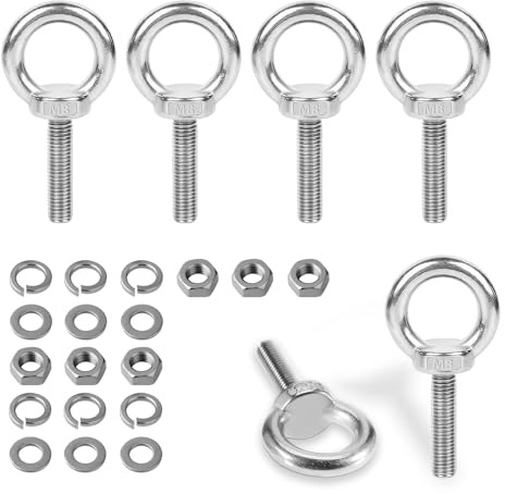 Boulon à œil, 6 Pièces Boulon à Annea M8, Matériel de Pulling Eye Bolt, Filetage Externe en Acier Inoxydable, Écrou à œil avec Capuchon à Vis et Rondelle pour Rôle de Fixation