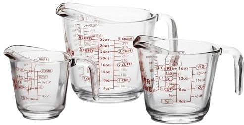 Chabrias Ltd 3-Piece Tempered Glass Measuring Jug Set (250ml, 500ml, 1L) – Heat-Resistant Graduated Measuring Jugs for Cooking, Baking, Kitchen & Mixing – Dishwasher Safe Measuring Beakers